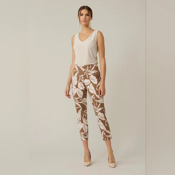 Joseph Ribkoff Palm Pull On Stretchy Capri Pants Brown Neutral Summer Size 8 - Picture 12 of 12